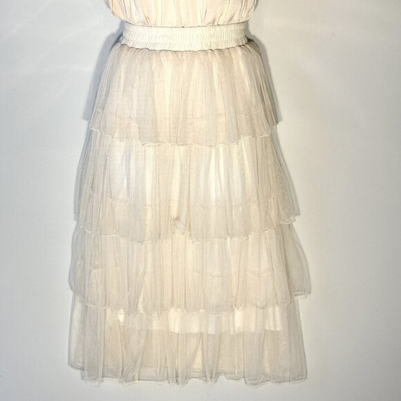 Ivory layered tulle maxi skirt SZ S delicate romantic fairy coquette bridal 90's - Picture 1 of 8